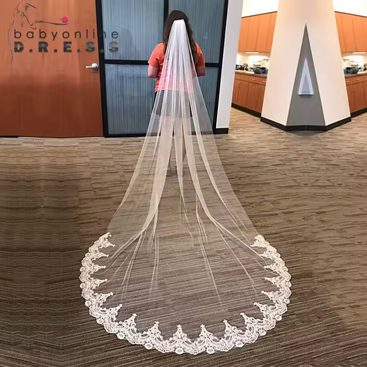 Velo De Novia BABYONLINE Con Encaje Y Flores Y Peine 1 Capa Longitud Catedralica 3mx1.5m Accesorios Para Brides - 1