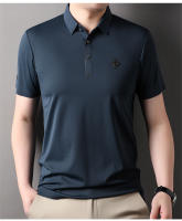 Camisa Polo De Verano Para Hombre Seda Suave Transpirable Manga Corta Bordada Estilo Coreano Moda Casual Camiseta De Cuello Redondo - details 13