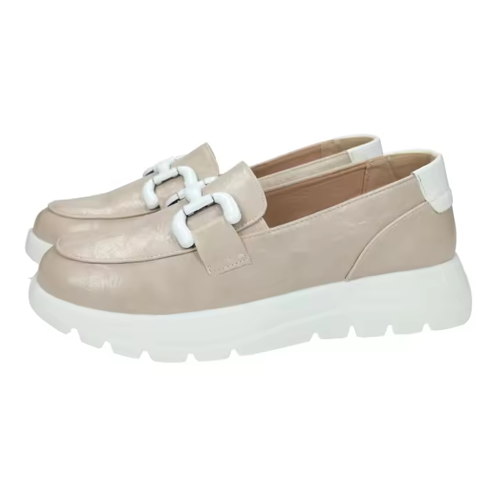 Zapatos Mocasín marca MYSOFT para mujer en color beige. Mocasines para mujer, con cuña, cómodos y ligeros, plantilla extraible, ideal para quienes necesitan plantillas especiales - 1