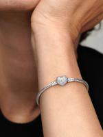 Pandora - Pulsera Moments con corazón brillante y cadena de serpiente - Plata de ley - details 2
