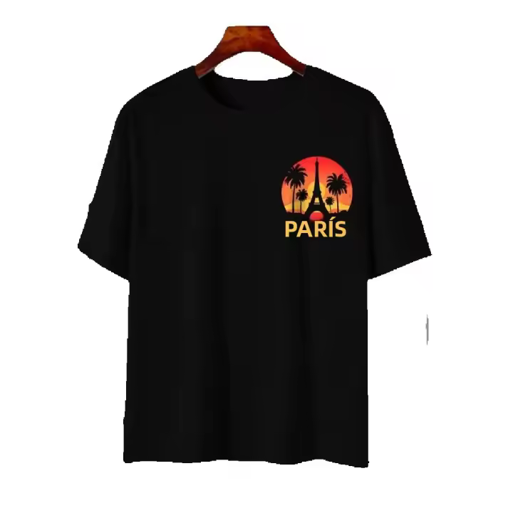 Camiseta De Verano Para Hombre Estilo Casual Con Diseño Artístico De Árboles De Palma Y Torre Eiffel En París Impresión Trendy - 1
