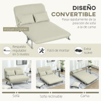 HOMCOM Sofá Cama de 2 Plazas Sofá Cama Plegable Tapizado en Ante Sintético con Respaldo Ajustable de 5 Niveles y 2 Almohadas Acolchadas para Oficina Dormitorio Salón 111x80x78 cm Crema - details 0