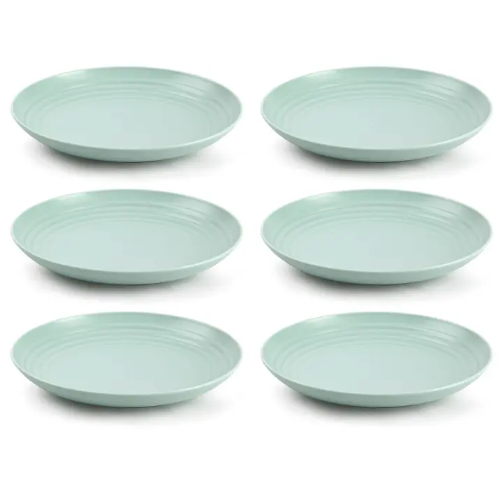 Tradineur - Pack de 6 Platos llanos - Fabricado en Plástico - Apto para uso alimenticio, Microondas y Congelador - Ø 22 x 3 cm - Color Verde Pastel - 1