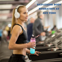Botella De Agua Deportiva De 1L Con Marca De Tiempo Y Color Gradiente Resistente a Fugas Para Oficina Gimnasio Exterior - details 2