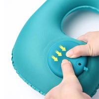 Cojín De Cuello Verde Plegable En Forma De U Para Viaje Inflable Automático Cojín De Anillo Para Avión Y Cama Almohada De Poliéster Y Algodón - details 8