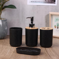Porta Cepillo De Dientes Negro De Plástico Con Tapa De Bambú Dispensador De Loción Caja De Jabón Accesorios De Baño - details 2