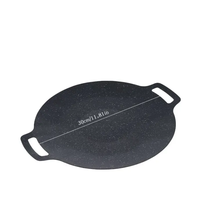 Sartén De Asado Redonda Aluminio No Adherente Para Barbacoa Y Frying Pánuelo De Sartén Para Grill Top Griddle Pan BBQ Al Aire Libre Placa De Barbacoa De Hierro Fundido - 1