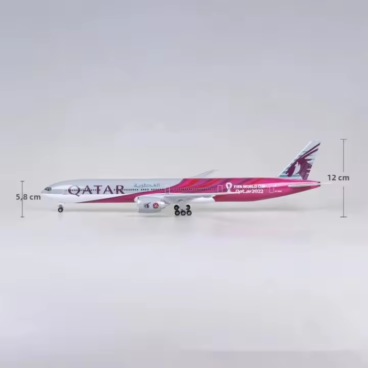Avión De Juguetes Diecast Qatar Airways B777 Escala 1:157 Con Luz 47CM Colección De Modelos De Aviones De Resina Para Exposición - 1
