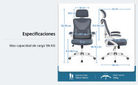 Silla de Oficina Ergonomica Silla Reposabrazo Ajustable Silla Oficina Trabajo con Reposacabeza Silla Giratoria Blanco Gris - details 1