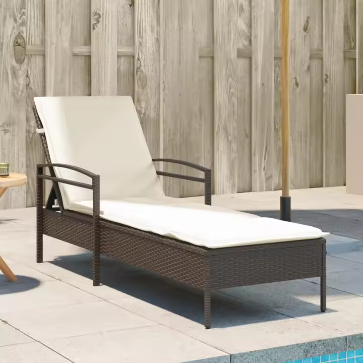 Tumbona con cojín ratán sintético marrón 63x200x81 cm - 1