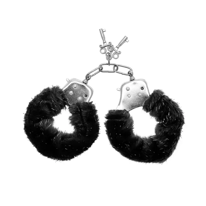 Platanomelón - Esposas de Metal y Peluche, Cierre con Llave y Retén de Seguridad - Ted Negro - 1