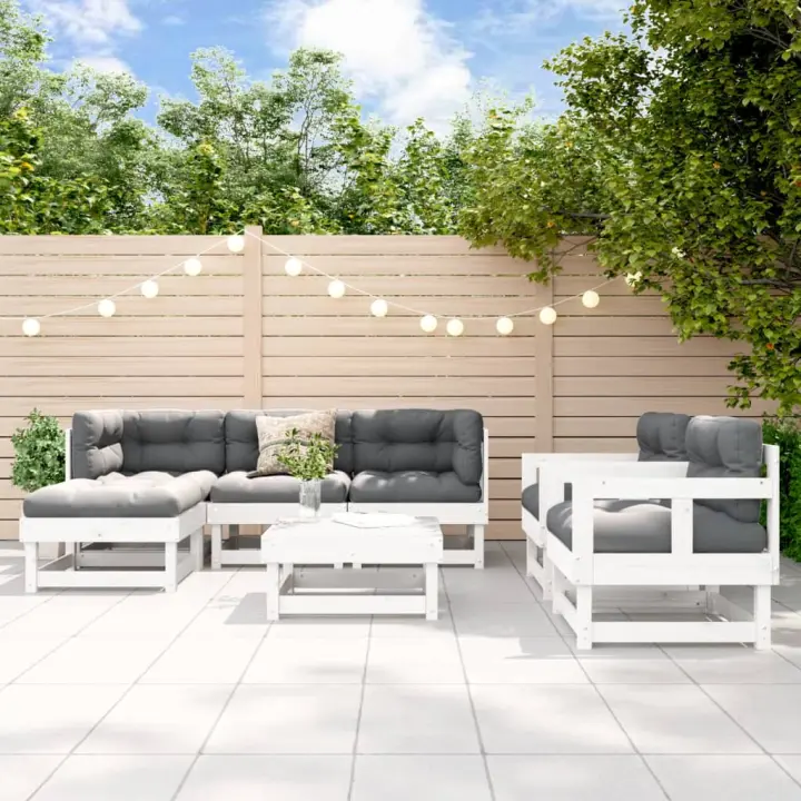 vidaXL Juego de muebles de jardín 7 pzas madera maciza de pino blanco - 1
