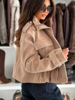 Nueva Moda Chaqueta De Mujer Con Cierre De Cremallera Larga Para Otoño E Invierno Estilo Elegante Oficina Abierta Por Zíper Casual Gruesa - details 2