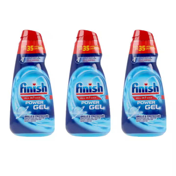 Gel Limpiador y Detergente para Lavavajillas Finish All in 1 Max Power - Pack de 3/4/5 (700 ml c/u, 105 lavados/140 lavados/175 lavados) - Eficiencia en Cada Lavado - Envase Puede Variar - 1