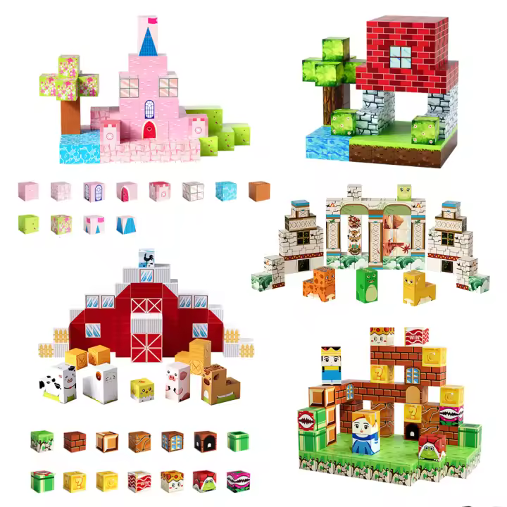 Bloques Magnéticos DIY De Construcción Creativa Para Niños Castillo De Princesa Dinosaurio Granja Animal Modelo STEM Regalo Educativo - 1