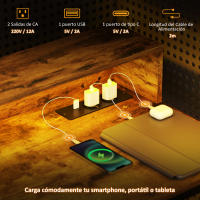 HOMCOM Escritorio Industrial Mesa Escritorio con Luces LED Tomas de Corriente Soporte para Monitor y Control Remoto Mesa de Ordenador para Oficina Estudio 100x50x90,5 cm Marrón Rústico - details 4