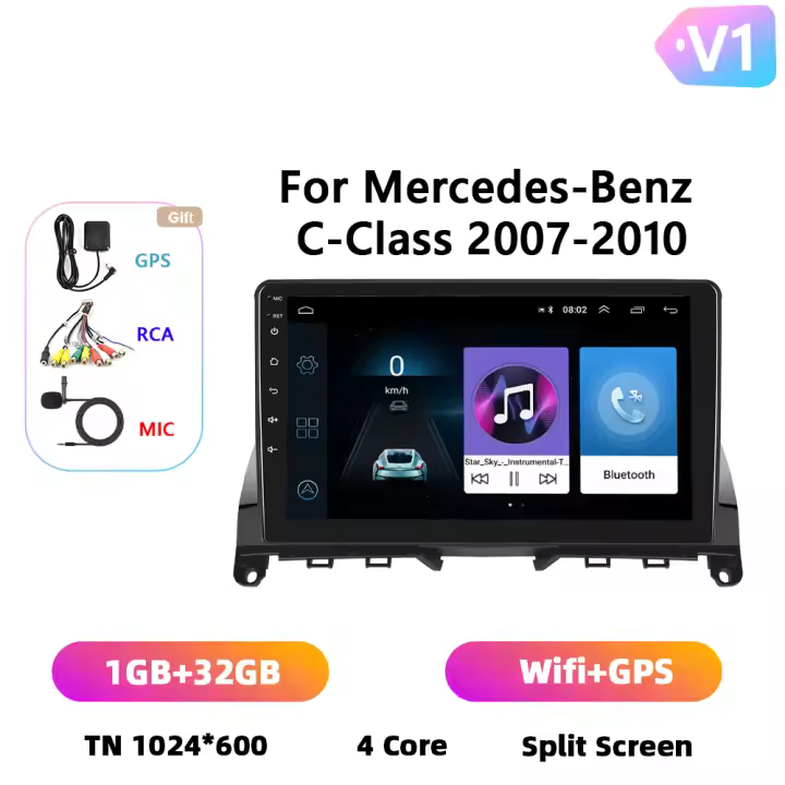 Podofo Radio de coche Android 2 Din para Mercedes-Benz C-class 2007 2008 2009 2010 Carplay 8+128GB AI Voice WIFI+4G DSP GPS Navegación Multimedia Reproductor de Video - 1