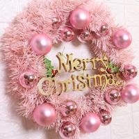 Corona De Navidad De 30 Cm En Rosa Con Bolitas De Oro Letras Feliz Navidad Decoración Para Puertas Y Ventanas Año Nuevo 2024 - details 1