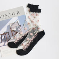 Calcetines De Encaje Transparentes Y Transpirables Para Mujer Ultra Delgados Con Bordado De Rosas De Cristal Para Verano Moda Calcetines De Algodón Y Poliéster Elásticos - details 7