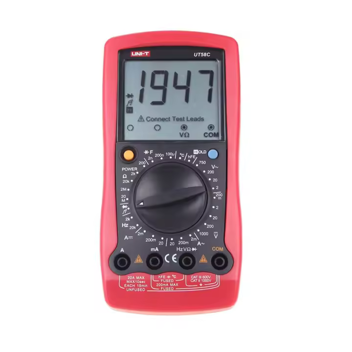 Uni-T Multímetro Digital UT58C 1000Vdc 750Vac 20adc/ac - Medición de Corriente, Resistencia, Capacitancia, Frecuencia y Temperatura - 1