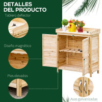 Outsunny Armario de Jardín de Madera Cobertizo Exterior Cobertizo para Almacenaje con 2 Puertas Estante y Patas Elevadas para Terraza Patio 83x40x92 cm Natural - details 5