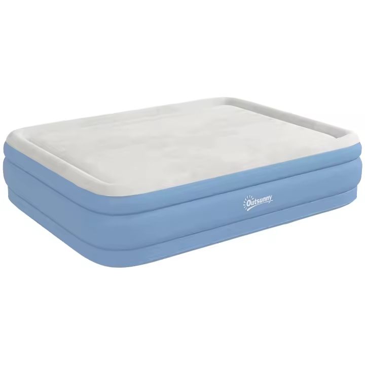 Outsunny Colchón Hinchable Cama Hinchable para 2 Personas, Cama de Camping con Almohada Integrada, Bomba Eléctrica Incorporada, Azul Claro, 203 x 152 x 46 cm - 1