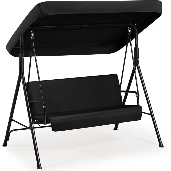 Columpio con Dosel Balancín de Jardín Exterior de 3 Plazas con Cojín Extraíble y Toldo Ajustable en Ángulo Impermeable Carga Máx.250kg Negro - 1