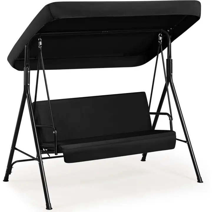 Columpio con Dosel Balancín de Jardín Exterior de 3 Plazas con Cojín Extraíble y Toldo Ajustable en Ángulo Impermeable Carga Máx.250kg Negro - 1