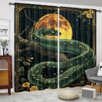 2pcs Cortina Con Estampado De Luna Y Serpiente Para Decoración Del Hogar Tratamiento De Ventana Para Dormitorio Oficina Cocina Sala De Estar Y Estudio 100% Poliéster - details 0