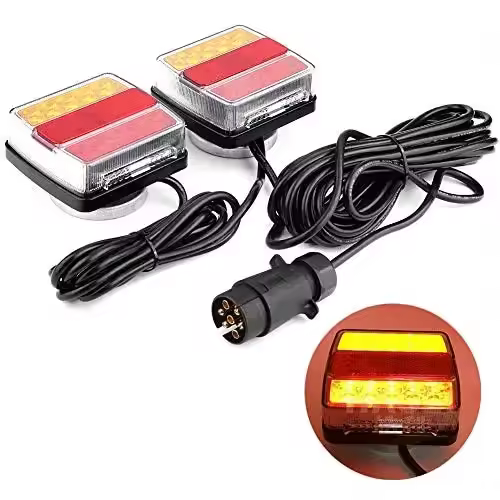 Luces Traseras Remolque 2 Piezas 12V, Lluminación del Remolque con Cableado Magnético Cable 7.5m para Camión Van Caravana - 1
