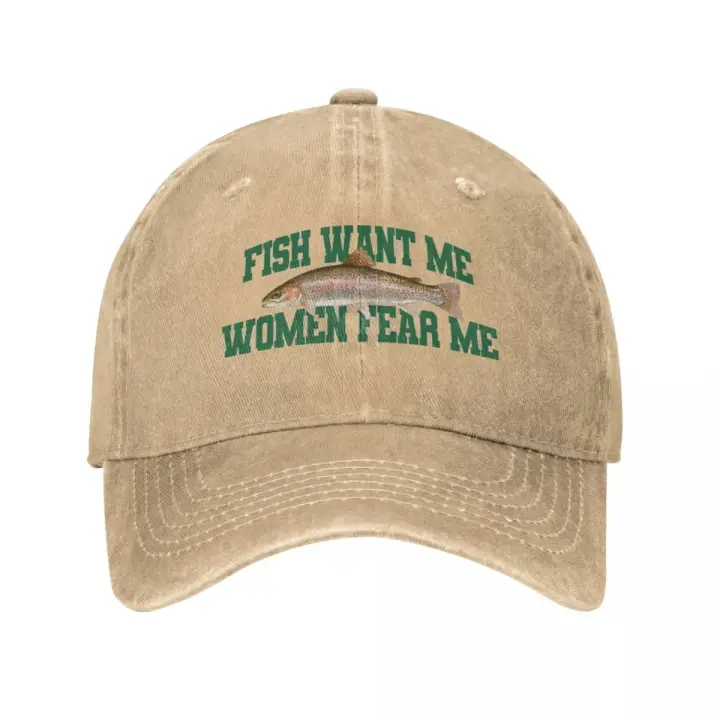 Gorro De Béisbol Unisex 'Fish Want Me Women Fear Me' Estilo Desgastado Clásico Protección Solar Ajustable Para Todas Las Estaciones - 1