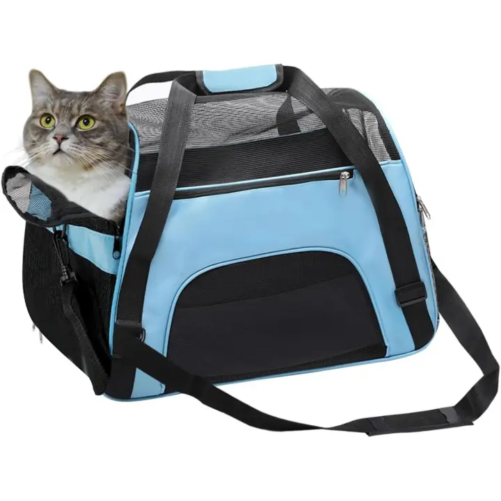 POWER Transportín para Mascotas con Lados Suaves para Perros y Gatos, Bolsa de Viaje Azul - 1