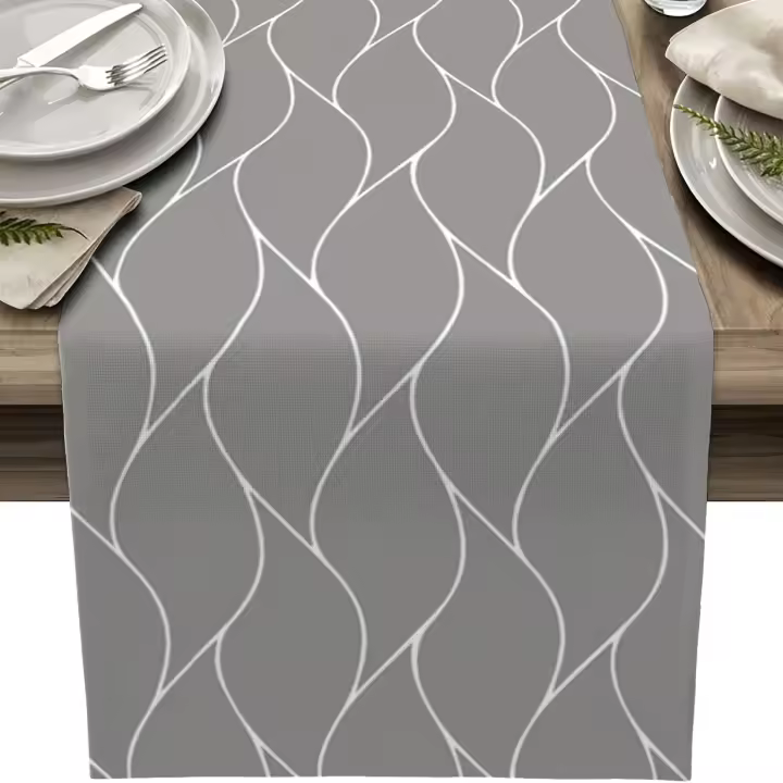 1pc Corredor De Mesa Gris Para Decoración De Comedor Interior Y Exterior Teléfono De Poliéster Geométrico Para Fiesta En Casa Y Café - 1