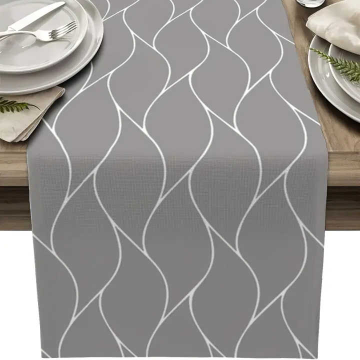 1pc Corredor De Mesa Gris Para Decoración De Comedor Interior Y Exterior Teléfono De Poliéster Geométrico Para Fiesta En Casa Y Café - 1