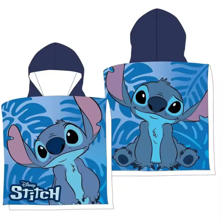 Poncho Toalla Stitch, Poncho Stitch, Licencia 100% Oficial, Color Azul, 50 x 100 cm, Kiglam - 1