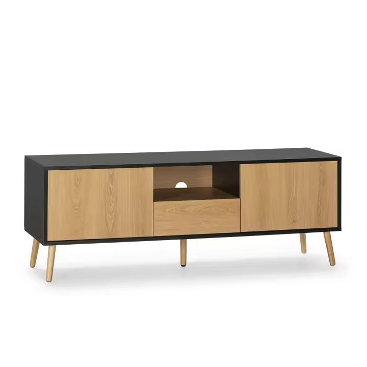 VS Venta-Stock Mueble TV Apolo 1 Puerta 2 cajones, Color Negro/Madera - 1