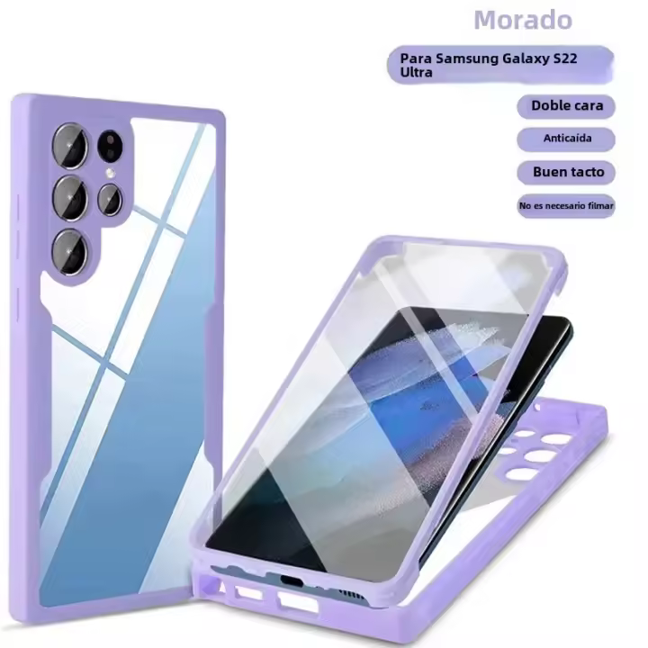 Funda De Teléfono HD Transparente Con Protección 360 Grados Para Samsung S24 Ultra S23 plus S22 S21 FE A55 A35 A25 A15 4G 5G Antisuciedad Resistentes Al Agua Y Arañazos Con Protección De Lente De Cámara - 1