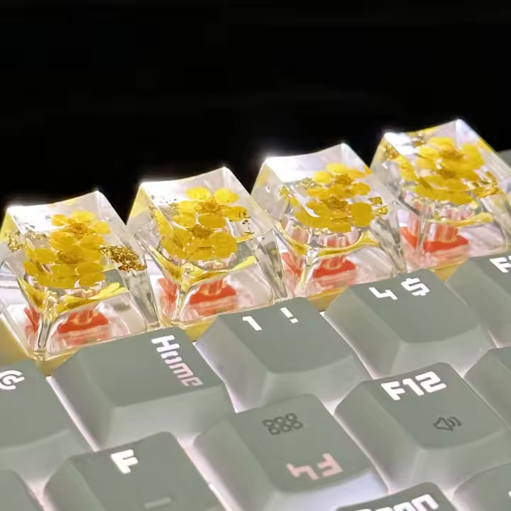 4pcs/set Teclas De Resina Transparencia DIY Flores Personalidad Accesorios Para Teclado Y Ratónkk-Cokio - 1
