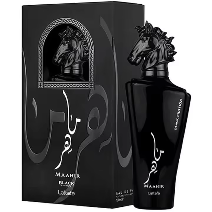 Perfume MAAHIR BLACK EDITION Lattafa 100ml +ATOMIZADOR 5ml Recargable GRATIS! Para HOMBRE Perfume Árabe Original De Dubai Emiratos Árabes, oriental - 1