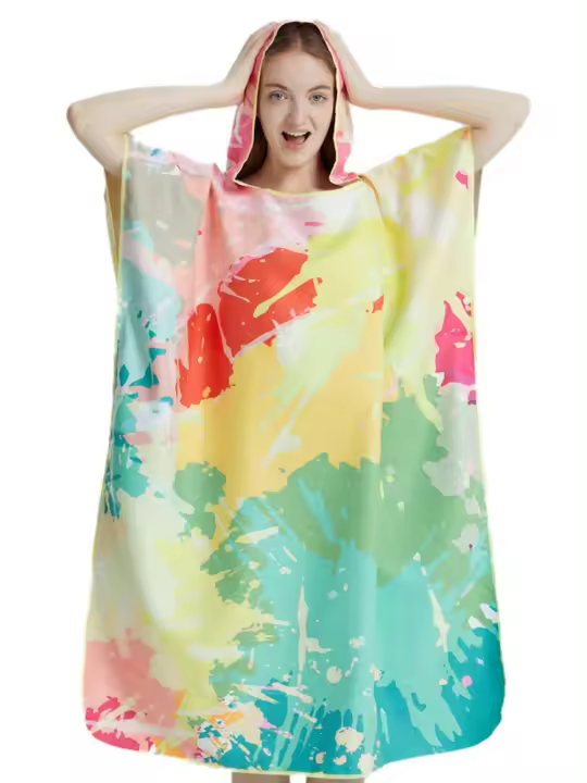 Poncho Toalla Rápida De Secado Microfibra Para Playa Y Natación Robe De Baño Para Adultos Con Capucha Toalla De Natación - 1