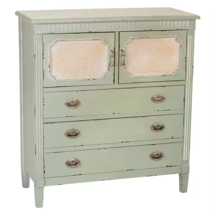 WANDERLUST DECO Cómoda de Madera con 2 Puertas Rejilla y 3 Cajones 82x36x90h Cm - Espacio de Almacenamiento Amplio - 1