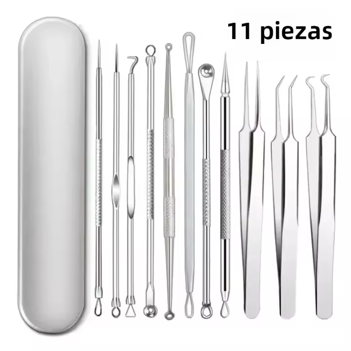 Kit De 11 Piezas De Herramientas Para El Cuidado De La Piel Eliminador De Acné Y Puntos Negros Agujas Para Pelos Encarnados Limpieza Profunda Del Piel - 1