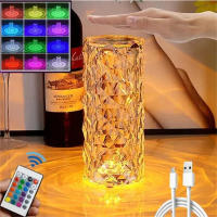 Lámpara De Mesa De Rosas De Cristal LED Con Control Remoto Y USB Luz Nocturna Romántica De Diamantes Decoración En 16 Colores - details 5