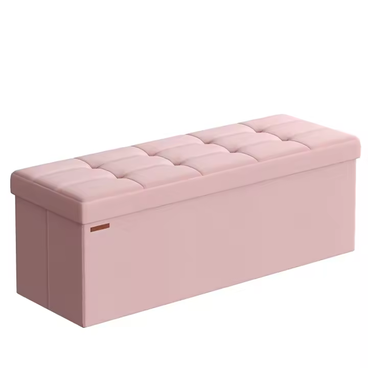 Banco de almacenaje de 110 cm, con mucho espacio para guardar tus cosas, cómodo y plegable, con tapa, otomana, taburete acolchado, varios colores disponibles - 1