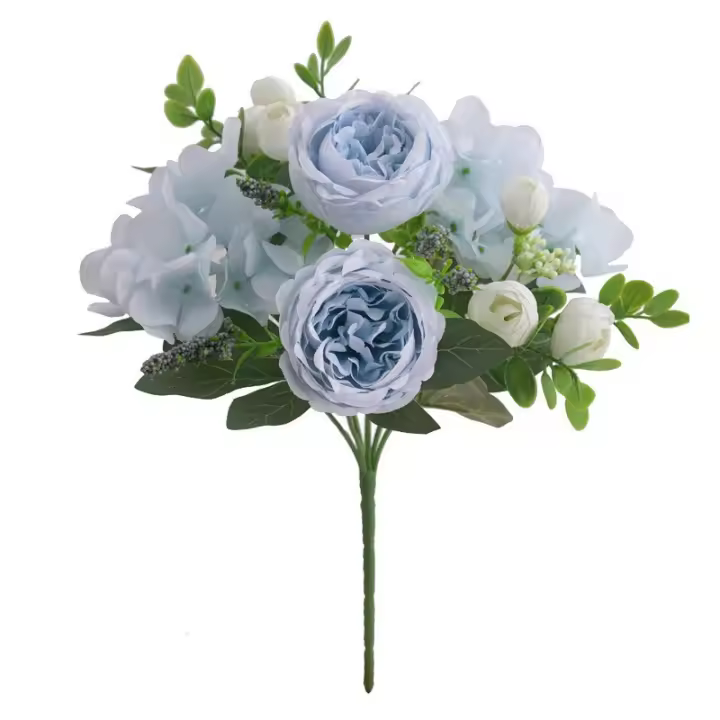 2 paquetes de flores de seda falsas flores artificiales peonía azul ramo de hortensia imitación mixta (azul) - 1