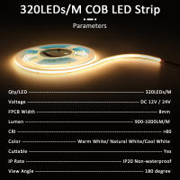 Tira De LED COB Flexible 5M 12V Con 320 Diodos Luz Lineal Dimmable Para Decoración De Habitaciones No Impermeable Con Chip SANAN - details 2