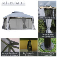 Outsunny Cenador de Jardín 4x3 m Gazebo de Aluminio con Techo de Ventilación 4 Cortinas Laterales 4 Mosquiteras y 8 Orificios de Drenaje para Fiestas Eventos Exterior - details 5