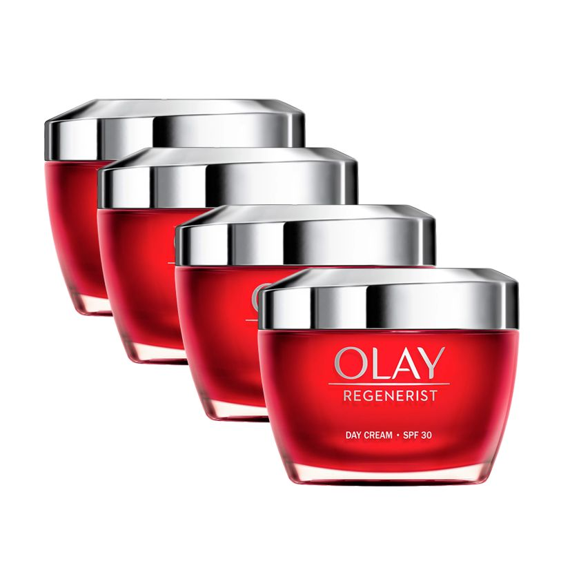Olay | Regenerist Crema Hidratante Con SPF 30, Crema De Día Con Niacinamida Y Glicerina, Para Una Piel Visiblemente Más Firme 4x50ml