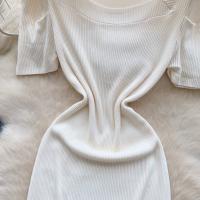 Vestido De Punto REALEFT Vintage De Verano Para Mujer Con Mangas Escaleras Estilo Casual Cuello Cuadrado Ajustado Hasta La Cintura - details 15