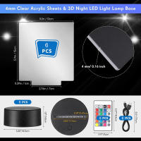 Iluminación Nocturna LED 3D Con 6 Soportes De Luz Y 6 Cables USB 6 Control Remoto 6 Hojas De Acrílico Transparentes Para DIY - details 1